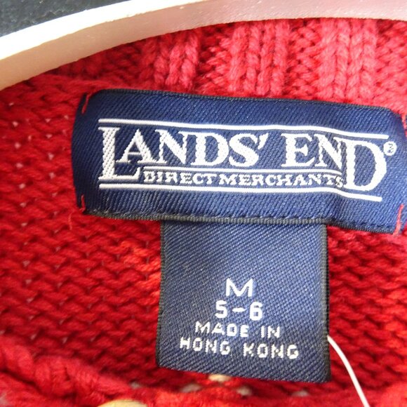 Lands' End Cotton Reindeer Sweater Size M Red White Holiday Christmas NEW - Picture 5 of 6
